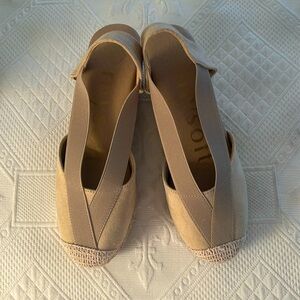 BRAND NEW MYSOFT BEIGE SUEDE FABRIC AND ELASTIC SLINGBACK ESPADRILLES